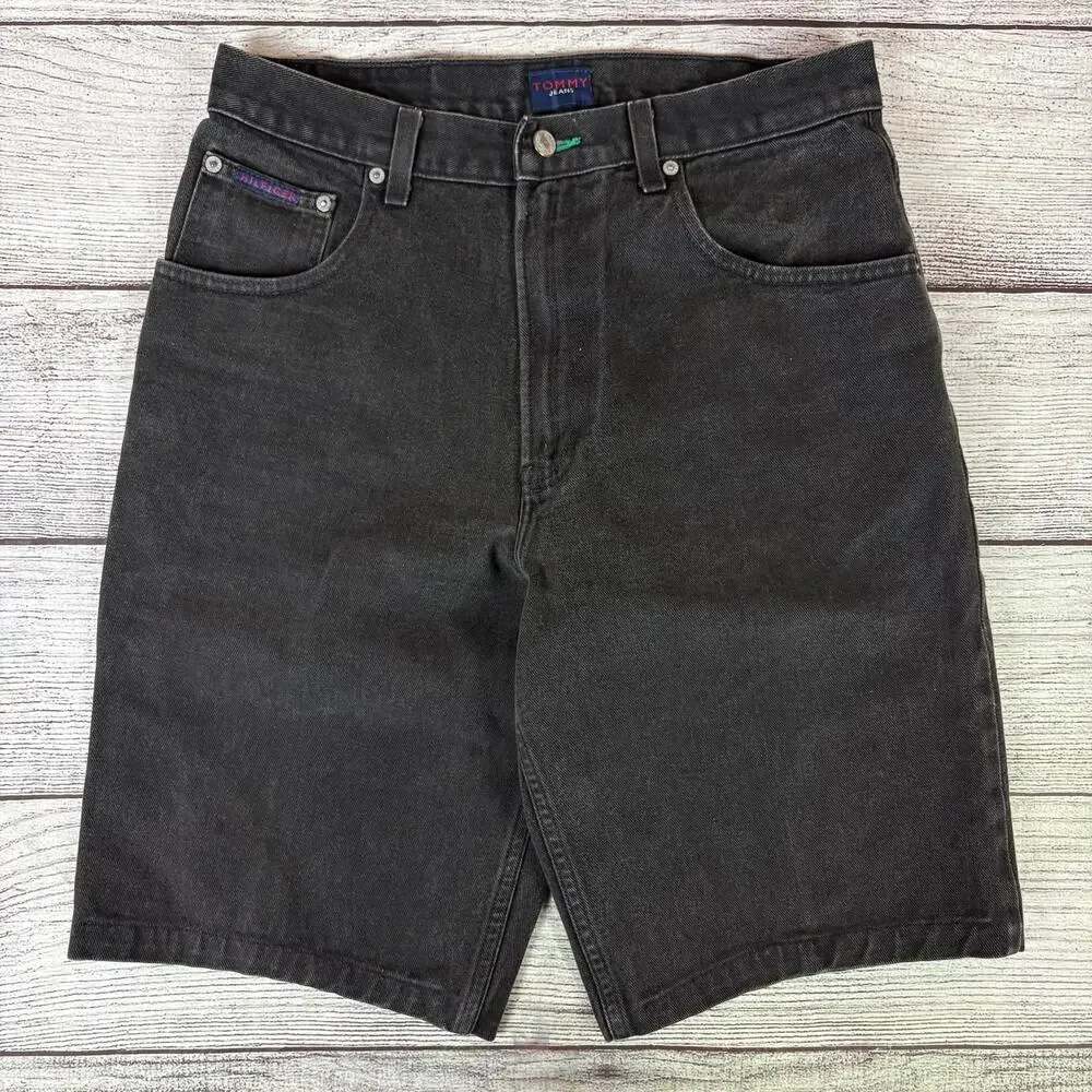 Vintage 1990s Tommy Hilfiger Black Denim Jean Shorts